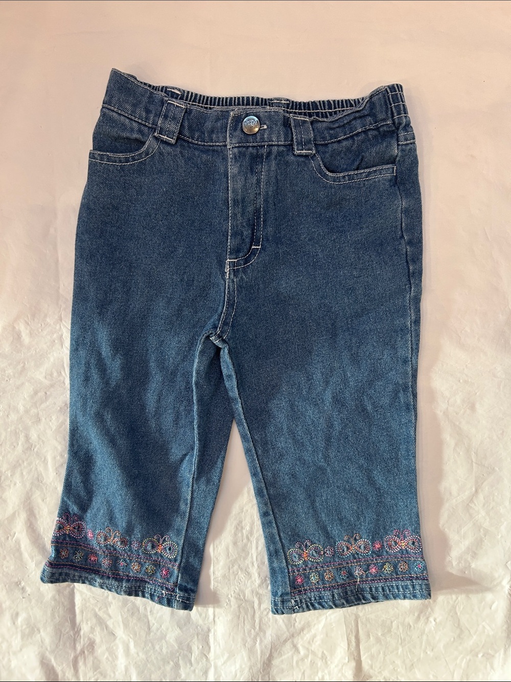 Nickelodeon Dark Blue Denim Girls Embroidered Hem Pants